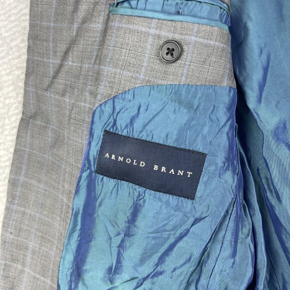 Arnold Brant Reda Super 120's Light Grey Blue Windowpane Blazer Jacket Read* - Picture 10 of 16